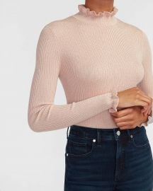 Metallic Ribbed Ruffle Mock Neck Sweater at Express