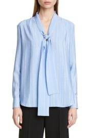 Metallic Stripe Tie Neck Blouse at Nordstrom