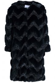 Metallic bouclé-trimmed faux fur coat at The Outnet