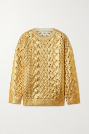 Metallic coated cable-knit wool sweater at Net a Porter