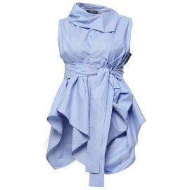 Metamorphoza Draped Belted Top in Blue at Wolf & Badger