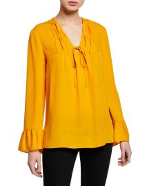 Mia V-Neck Long-Sleeve Silk Blouse at Bergdorf Goodman