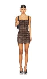 Miaou Laced Ginger Dress In Plaid Brown at Revolve