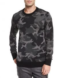 Michael Kors Camo-Print Crewneck Sweater BlackGray at Neiman Marcus