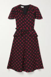 Michael Kors Collection - Belted polka-dot silk crepe de chine peplum dress at Net A Porter