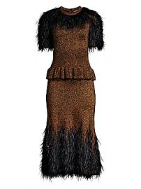 Michael Kors Collection - Feather-Embellished Metallic Peplum Dress at Saks Fifth Avenue