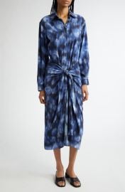 Michael Kors Collection Abstract Print Tie Front Long Sleeve Shirtdress at Nordstrom