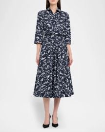 Michael Kors Collection Belted Floral Print Cotton Midi Shirtdress at Neiman Marcus