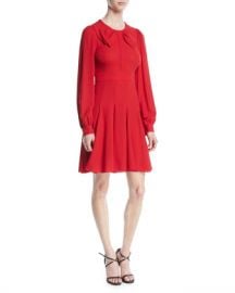 Michael Kors Collection Bow-Front Long-Sleeve Fit-and-Flare Silk Georgette Dress at Neiman Marcus