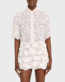 Michael Kors Collection Crop Lace Trim Shirt at Neiman Marcus