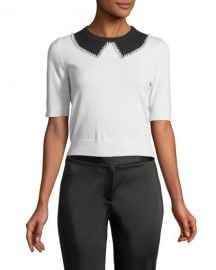 Michael Kors Collection Elbow-Sleeve Faux-Collar Cashmere at Neiman Marcus