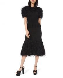 Michael Kors Collection Feather-Trim Knit Cocktail Dress at Neiman Marcus