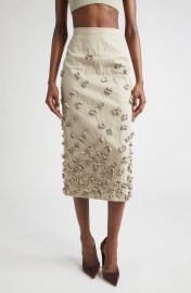Michael Kors Collection Floral Appliqué Crushed Gabardine Skirt at Nordstrom
