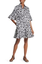 Michael Kors Collection Floral Print Tiered Cotton Poplin Shirtdress at Nordstrom