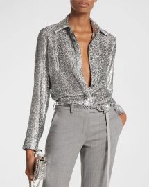 Michael Kors Collection Hansen Metallic Cheetah Button Front Shirt at Neiman Marcus