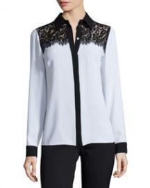 Michael Kors Collection Lace-Yoke Two-Tone Blouse White at Neiman Marcus