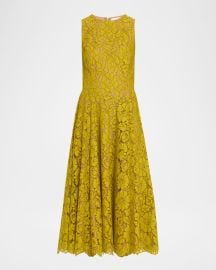 Michael Kors Collection Large Floral Lace Sleeveless Midi Dress at Neiman Marcus