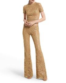 Michael Kors Collection Metallic Lace Flare-Leg Jumpsuit at Neiman Marcus