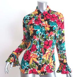 Michael Kors Collection Ruffle Cuff Blouse Multicolor Floral Print Silk Size 4 eBay at eBay