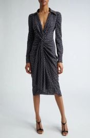 Michael Kors Collection Silk Polka Dot Gathered Midi Dress at Nordstrom