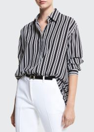 Michael Kors Collection Striped Asymmetric Silk Tunic Shirt - at Bergdorf Goodman