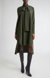 Michael Kors Collection Tie Neck Long Sleeve Silk Crêpe de Chine Shirtdress at Nordstrom