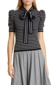 Michael Kors Collection Tie Neck Stripe Cashmere Sweater at Nordstrom