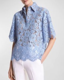 Michael Kors Large Floral Lace Collared Shirt at Neiman Marcus