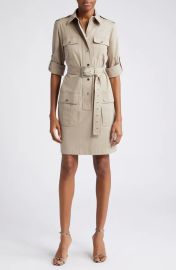 Michael Kors Organic Cotton Stretch Poplin Belted Cargo Shirtdress at Nordstrom