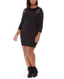 Michael Kors Plus Size Faux-Leather-Trim Sweater Dress   Reviews - Dresses - Plus Sizes - Macy s at Macys