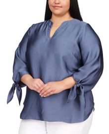 Michael Kors Plus Size Solid Tie-Cuff Satin Top  Reviews - Tops - Plus Sizes - Macys at Macys