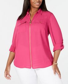 Michael Kors Plus Size Zip-Front Utility Shirt   Reviews - Tops - Plus Sizes - Macy s at Macys