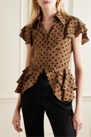 Michael Kors Ruffled Polka dot Silk crepe Top in Brown at Net a Porter