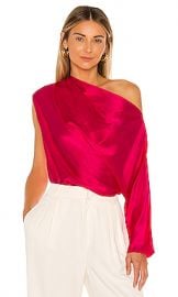 Michelle Mason One Sleeve Draped Top in Peony from Revolve com at Revolve