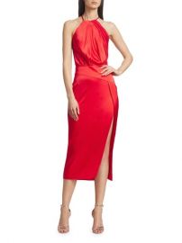 Michelle Mason Pleated Halter Silk Dress on SALE at Saks Off 5th