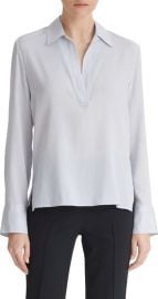 Micro Stripe Stretch Silk Popover Shirt at Nordstrom