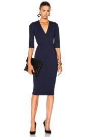 Microbrush Mid Dleeve V-Neck Fitted Dress by Victoria Beckham at Forward