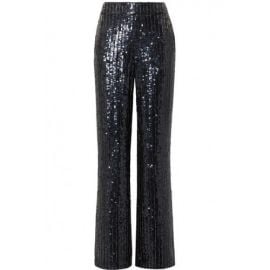 Midnight Blue Sequined Satin Wide Leg Pants by Alice + Olivia at Alice and Olivia