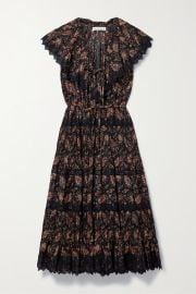 Midnight blue Jacqueline tiered lace-trimmed paisley-print cotton midi dress ULLA JOHNSON NET-A-PORTER at Net a Porter