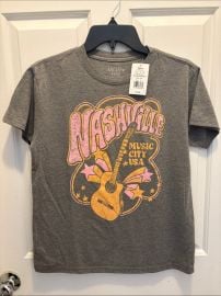 Mighty Fine Tops Mighty Fine Grey Tee With Pink Yellow Nashville Guitar Graphic Poshmark at Poshmark
