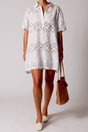 Miguelina Pure White Elle Cloisters Linen Embroidery Cover up Verishop at Verishop