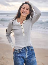 Mikki Henley Sweater - Neutral Colorblock Faherty Brand at Faherty
