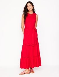 Mila Trim Tiered Jersey Dress-Poppy Red Boden USA at Boden