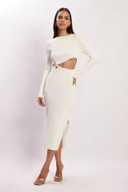 Mila Twist Front Knit Midi Dress - White - MESHKI US at Meshki