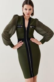 Military Chiffon Sleeve Bandage Midi Dress at Karen Millen