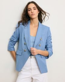 Miller Pinstripe Dickey Jacket in Blue JayDove White at Veronica Beard