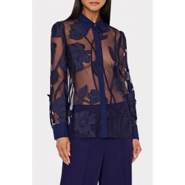 Milly Ashton Grand Fleur Appliqué Sheer Button-Up Shirt at Nordstrom
