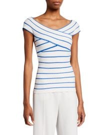 Milly Bicolor Stripe Off-the-Shoulder Top at Neiman Marcus