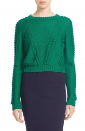 Milly Braid Stitch Wool Crop Sweater at Nordstrom