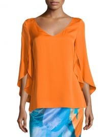 Milly Butterfly-Sleeve V-Neck Blouse  Orange x at Neiman Marcus